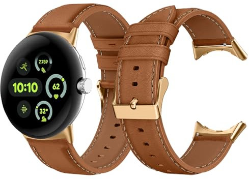 LanQii Leder Armband für Google Pixel Watch 3 41mm/Pixel Watch 2/1, Weiches Leder Ersatzarmband, Damen und Herren Uhrenarmband für Google Pixel Watch 3 41mm/Pixel Watch 2/1 (Braun)