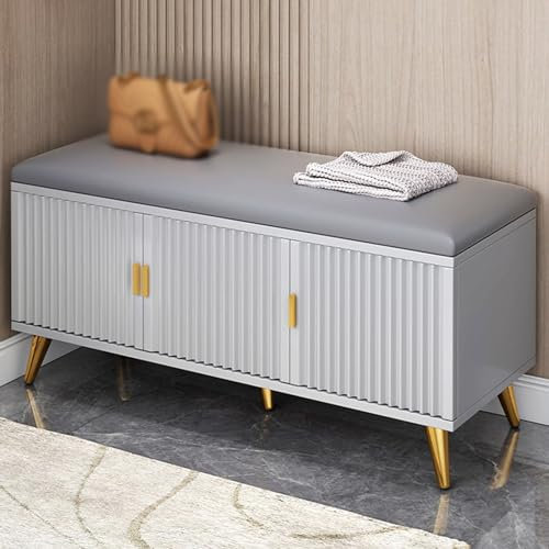 Modern Grey Radiator Cover Bench with Cushioned Seat and 2 Drawers 90x30x50cm