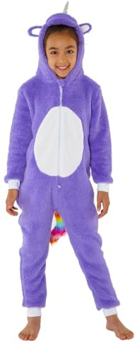 Animal Crazy Onesie Girls Boys Kids Childrens Fleece Onesies Jumpsuit Playsuit One Piece UK Seller - Purple Glitter Unicorn - 6/7 Years