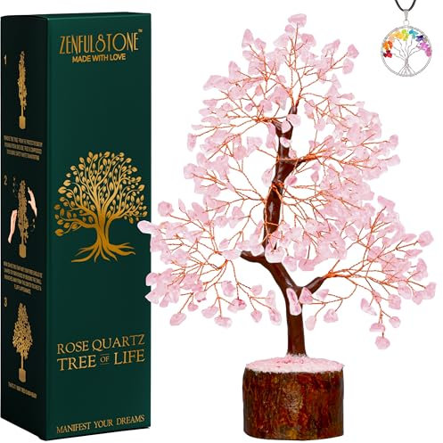 Arbre de vie en cristal de quartz rose pour l'amour et la guérison, décoration pour la maison et le bureau | Bonsaï fait main pour le soutien émotionnel et l'harmonie comme symbole de pièce pour vos