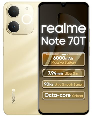 realme Note 70T 4G Smartphone 4+64GB, 6.75 Zoll Bildschirm,Beach Gold, 90Hz Display, 6000mAh Akku,32MP Kamera, leistungsstarker Oktacore-Prozessor,IP54