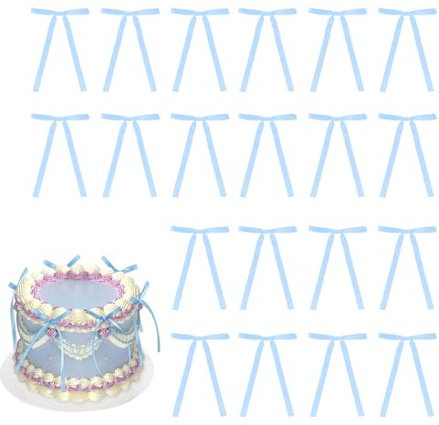 Kinretixia 20 Stück Blau Cupcake Topper mit Schleife, Cupcake Picker, für Brautparty, Babyparty, Kuchen, Dessert Picker, Dekoration für Baby Mädchen, Geburtstag, Hochzeit