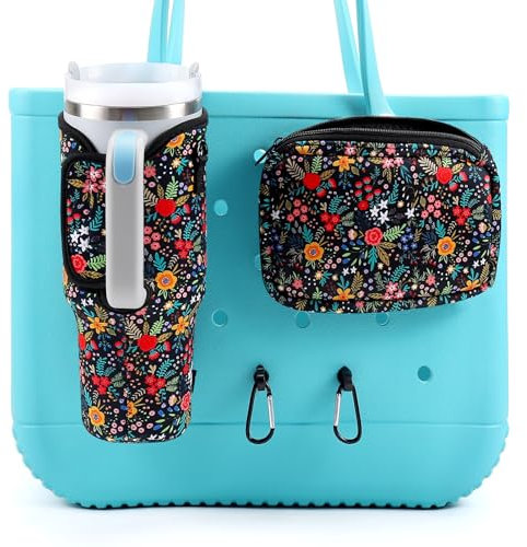 MEETI 4PCS Organizer Holder for Bogg Bag, Accessories for Bogg Bags, Phone & Cup Holder compatible with Bogg Bag Original, Floral, Beach Style