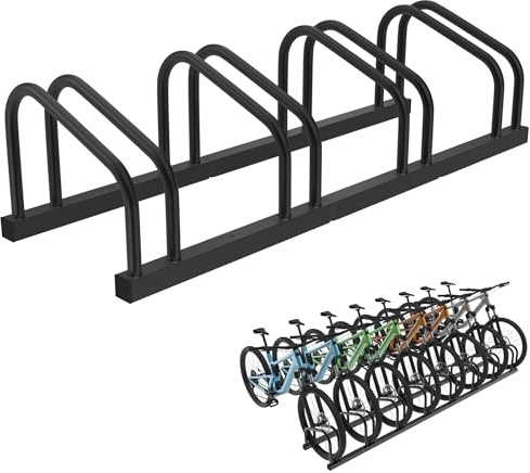 HENGMEI Support de vélo pour 4 vélos - En acier - Espacement des roues de 30 à 65 mm de large - Parking à repasser - Montage mural - Noir