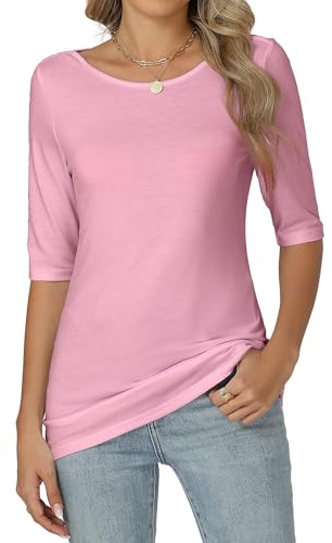 Famrrifuu Maglia Mezza Manica Donna Collo Rotondo Maglietta Elegante Basic Top Leggero Bluse Estivo Primavera T-Shirt