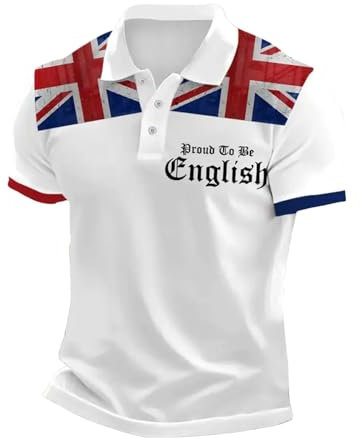 WILLBEST Men's Union Jack Polo Shirt Bunting Flags Print Great Britain Short Sleeve Collared Button Down Golf Shirt Summer Regular Fit T-Shirt Holiday Clothes for Men UK Plus Size