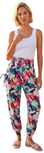 Roman Originals Wave Print Stretch Hareem Trousers for Women UK - Ladies Everyday Holiday Spring Summer Comfy Soft Evening Vacation Work Party