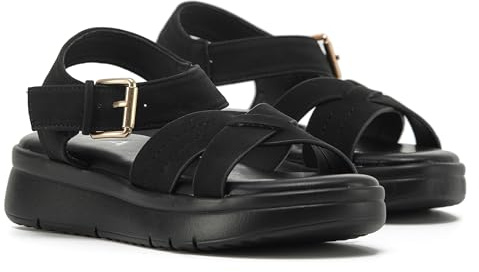 VIVASHOES Women's Lightweight Adjustable Buckle Sandals – Flatform Small wedge Sandal - Soft Comfort Memory Foam Innersoles - True to Size Good for Wide Fit - Comfortable Summer Shoes - Black 4