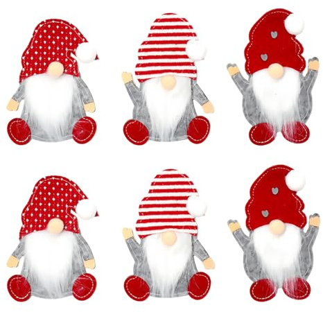Nirecu 6PCS Porte Couverts Noël,Decoration Table Noel,Sac à Couverts Nain,Porte Couvert,Couteaux Fourchettes Cuillères Vaisselle Rangement,Deco Table de Fête de Noël Rouge
