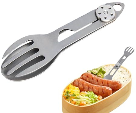 Nudorpn Backpacking Spork, Couverts en titane 2 en 1 Cuillère et fourchette pliables - Couverts de camping multifonctions pour voyage, barbecue, randonnée, pique-nique en plein air