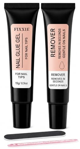 Gel Nail Glue Extra Strong with Remover 15g Super Strong UV Free Nail Glue Gel for False Nails, Tips & Press on Nails Art, Quick Drying with Clear Texture, 30-Day Long-Lasting Hold