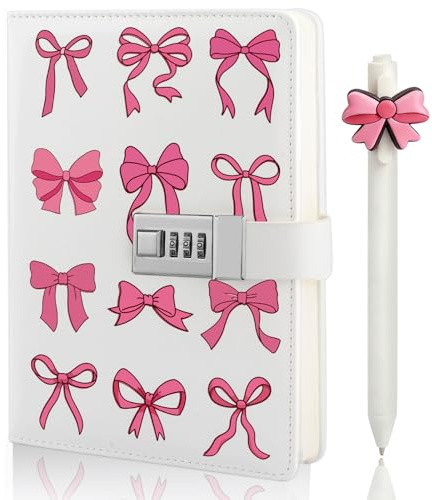 Diary with Lock for Girls Teen, Secret Diary for Girls, Gifts for Girls | Birthday Gifts for Girls 8 9 10 11 12 13 14 Year Old, Back to School Presents Girl Age 7-15,Lockable Journal Notebook Pen Bow