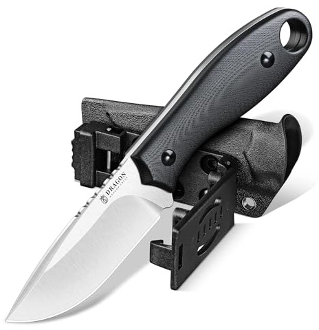 Dragon Creek Couteau Lame Fixe D2 Manche G10 avec Étui Réglable Noir | Conçu pour les activités en plein air avec une prise en main sûre. Étui réglable pour un rangement pratique.