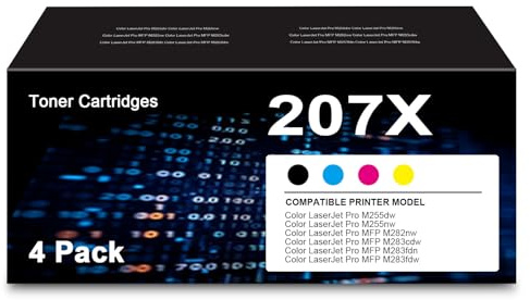 Mit Chip 207X Tonerkartusche für HP Color LaserJet Pro MFP M283fdw M255dw M283fdn M282nw M255nw W2210X W2211X W2212X W2213X – Schwarz Cyan Gelb Magenta (4er-Pack)