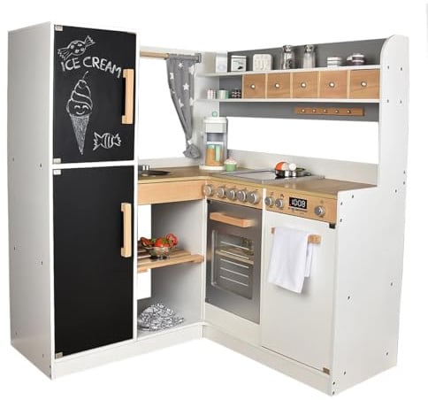 Sun Kinderküche aus Holz - Eck-Spieküche für Kinder - grau/Weiss