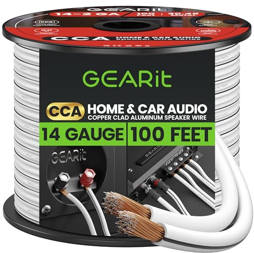 GearIT 14AWG Speaker Wire, Pro Series 14 AWG Gauge Speaker Wire Cable (100 Feet / 30.48 Meters) Great Use for Home Theater Speakers and Car Speakers White