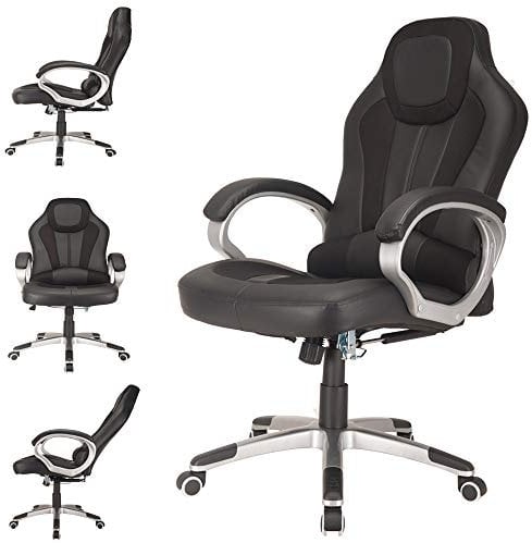 RayGar Black Deluxe Padded Sports Racing Chair Gaming Executive Swivel Computer Desk Recliner Office Chair - New (Black)