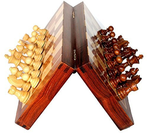 Best Chess Set on Sale - Best Handmade Wooden Rosewood 10x10 Inch Foldable Magnetic Chess Game Board with Storage Slots. 100% Satisfaction Guarantee. Gifts from India.