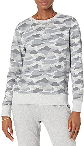 Amazon Essentials Felpa Girocollo in Tessuto French Terry (Disponibile In Taglie Forti) Donna, Grigio Chiaro Mimetica, L