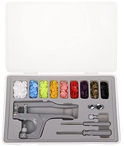 Kit de boutons-pression en plastique avec pince, tournevis, poinçon et étui de rangement, 100 ensembles de boutons T5, 9 couleurs, capuchon de 12 mm. Pince à clipser pour boutons T3 (10 mm), T5 (12 mm