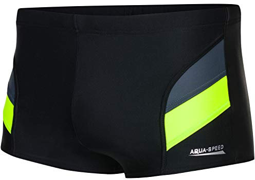 Aqua Speed Herren Badehose + gratis eBook | Wettkampf Schwimmhose | Schwimmbekleidung Kastenbadehose | Aron, Gr. XL Schwarz Grau Fluoreszierend Gelb