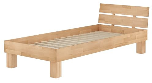 Erst-Holz®Buchebett massiv Einzelbett 100x220 Bettgestell Holzbett mit Rollrost Überlänge 60.86-10-220