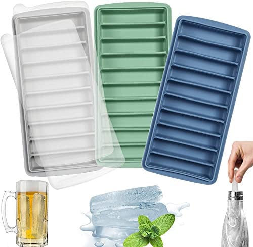 LessMo 3 Paquets Bacs à Glaçons en Silicone, Faciles à Libérer, Empilables avec couvercle, 10 cavités, Certifié LFGB et sans BPA, idéal pour les sports et les bouteilles d'eau. (lot de 2, gris)