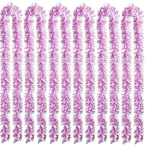 Sumind 6 Stück Weihnachts-Lametta, 100 m, metallische Girlande, glitzernde hängende Dekoration für Weihnachtsbaum, Kranz, Hochzeit, Partyzubehör (Rosa Weiß)