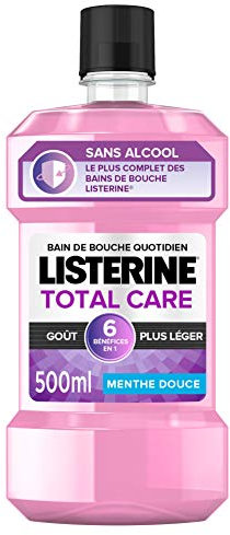 Listerine - Bain de Bouche 6 en 1 Total Care sans alcool - Goût plus léger Menthe Douce - 500ml