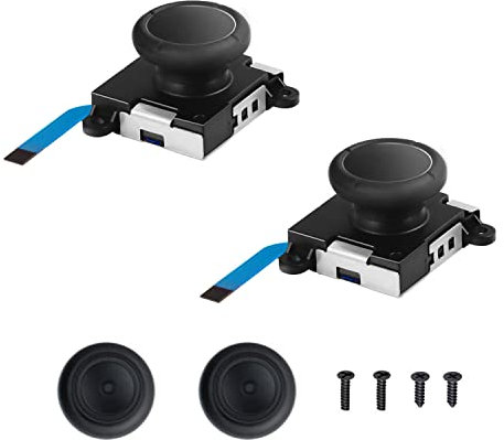 JAOYSTII 3D Replacement Joystick Analog, Thumb Stick for Nintendo Switch, 2-Pack Analog Joystick Replacement with 2pcs Thumb Stick Caps & Screws (Black)