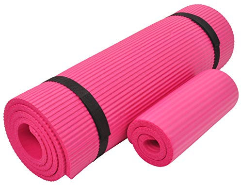 Fitvids Tapis de yoga extra épais haute densité anti-déchirure avec genouillère et sangle de transport, rose 1,27 cm