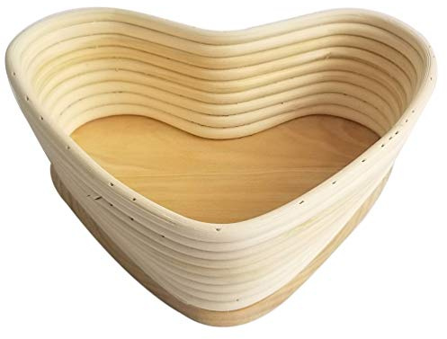 Yardwe Gärkörbchen Gärkorb Herz Form Rattan Peddigrohr Brotschale Brotform für Brotteig Bäcker Brotbacken Bäckermesser Khaki Größe S