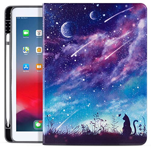iPad 10.2 Hülle für 9. / 8. / 7. Generation (2021/2020/2019), Hülle für iPad Pro 10.5/Air 3. Niedliche Katze, [Eingebauter Stifthalter], verstellbarer Betrachtungsständer, automatische Wake