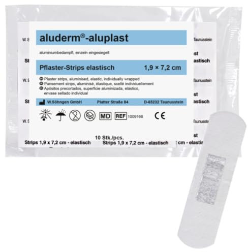 WETEC Wundpflaster aluderm-aluplast elastisch Strips, 1,9 x 7,2 cm (aluderm®-aluplast Pflaster Verletzung Wundverbandpflaster Wundauflage Saugvlies Strips Wundkissen) (Pack à 10 Stück)