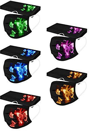Lulupi 50 Stück Erwachsene Mundschutz Einweg Bedruckt 3 lagig Mund-Nasenschutz Schmetterling Motiv Halstuch Maske Tücher Atmungsaktiv Staubdicht Mund-Nasen Bedeckung Multifunktionstuch Face Cover