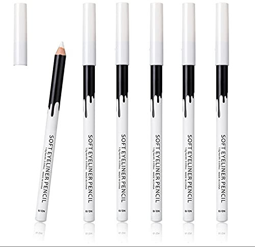 6 weiße Eyeliner-Bleistifte für professionelle Verwendung als Textmarker, weich, wasserdicht, lang anhaltender Lidschatten, Lidschatten, Lidschatten-Stift, Lippenlinien-Stift, Augenlid-Pad