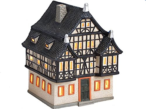 Dreigiebelhaus aus Porzellan Fachwerkhaus Lichthaus Windlicht Miniatur-Modell B13 x T13 x H18cm