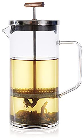 Teabloom Tea Press with Copper Pull Handle and Stainless Steel Filter – Tea Connoisseur's Choice – Pekoe Tea Maker, 34-Ounce
