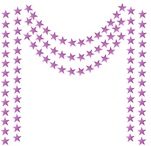 Honbay 2 doppelseitige Glitzer-Papier-Stern-Girlande, Weihnachtsgirlande, Galaxie-Banner, Weihnachtsgirlande, 7 cm Durchmesser, 3,5 m lang, Violett