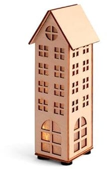 H&H Natale Casetta in Legno con Led, Altezza 21cm, Decorazione Natalizia