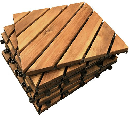 CLICK-DECK HARDWOOD Decking Tiles - Patio, Balcony, Roof Terrace, Square, Clip, Easy Flooring, Cheap Prices For Large Quantities (36x Hardwood Diagonal Decking Tiles)