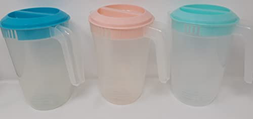 Plastic 2 Litre Multi Purpose Jug with Coloured Lid for Water Picnic Juice (Set of 3 Colours)