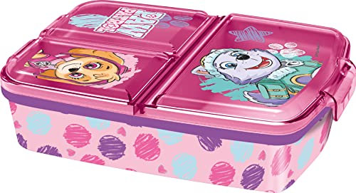 Fiambrera para Niños-Sandwichera con 3 Compartimentos para Guardería, Fiambrera con División Infantil de Plástico Libre de BPA, Gran regalo para niños (PAW PATROL FIRL)