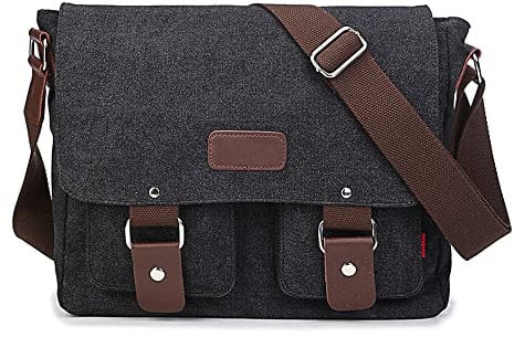XFLYP Umhängetasche, Vintage Canvas Schultertasche Herren, Multifunktionstasche mit Verstellbarem Schultergurt, für Schule und Arbeits,für Männer und Frauen, Grau