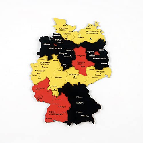 Colorfull Worlds Mehrlagige Holz 3D Deutschland Wandkunst Geschenk für Deutsche Freundin Deutschland Holz Wanddeko Wandkunst für Zuhause & Küche oder Büro (Flagge, 60x45cm | 24x17.7inch)