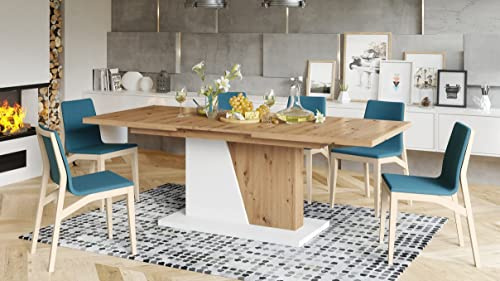 Mazzoni Design Esstisch Tisch Noble Noir ausziehbar 160 bis 218 cm, Farbe:Eiche Artisan - Weiß matt