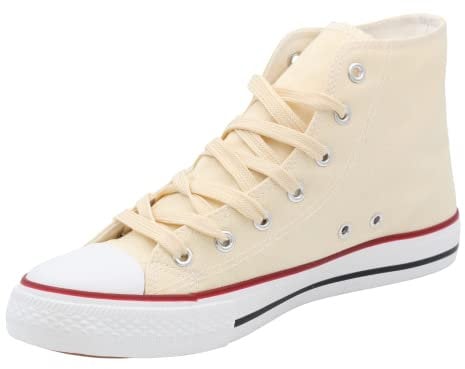 Stylish and Comfortable Ankle Canvas Sneaker Lace Up Trainers High Top Plimsolls Ladies Girl Pumps | Lightweight Comfortable Casual Women Shoes Beige Flat Sneakers Size 3-8