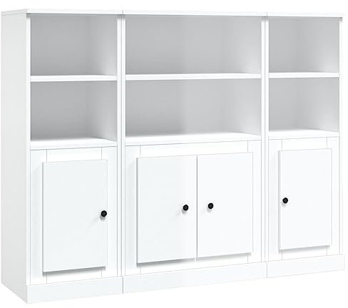 Buffets 3 pcs blanc brillant bois d ingénierie