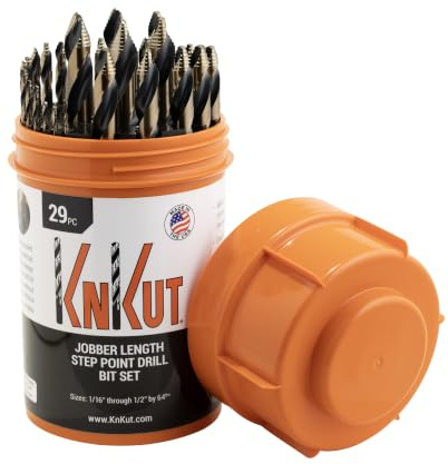 KnKut 29 Piece Drill Buddy Jobbers Length Step Point Drill Bit Set 1/16-1/2 by 64ths