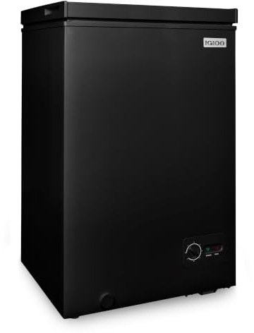 Igloo Gefrierschrank mit abnehmbarem Korb und Frontabtauwasserablauf, kleiner Tiefkühlschrank, perfekt für Zuhause, Garage und Wohnmobile, Schwarz